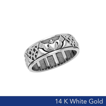 Celtic Claddagh 14K White Gold Spinner Ring WRI768 - Jewelry